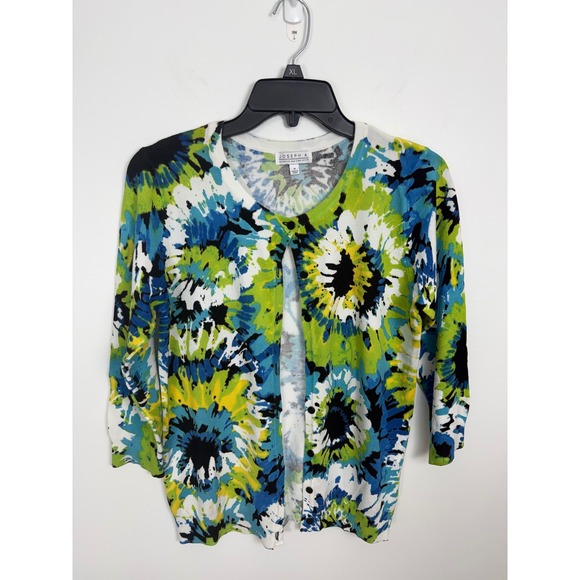 Joseph A. Sweaters - Joseph A Womens Blue Green Floral Tie Dye Button Front Cardigan Sweater Size M